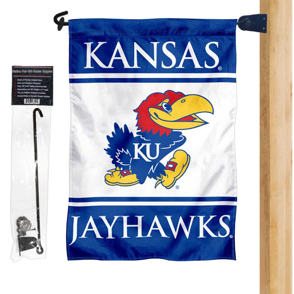 College Flags & Banners Co. Kansas Jayhawks Garden Flag and Mailbox Post Pole Mount Holder Set - Sports Collectibles, Sports Memorabilia, Sports Fan Shop, Sports Gifts