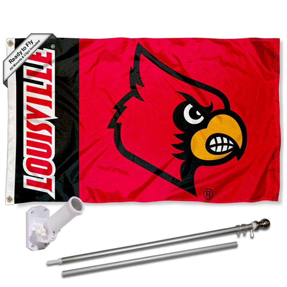 College Flags & Banners Co. Louisville Cardinals Panel Flag with Pole and Bracket Complete Set - Sports Collectibles, Sports Memorabilia, Sports Fan Shop, Sports Gifts