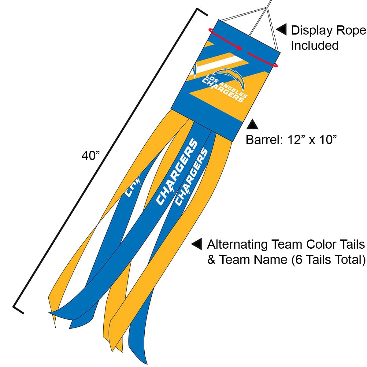 Los Angeles Chargers Team Windsock - Sports Collectibles, Sports Memorabilia, Sports Fan Shop, Sports Gifts