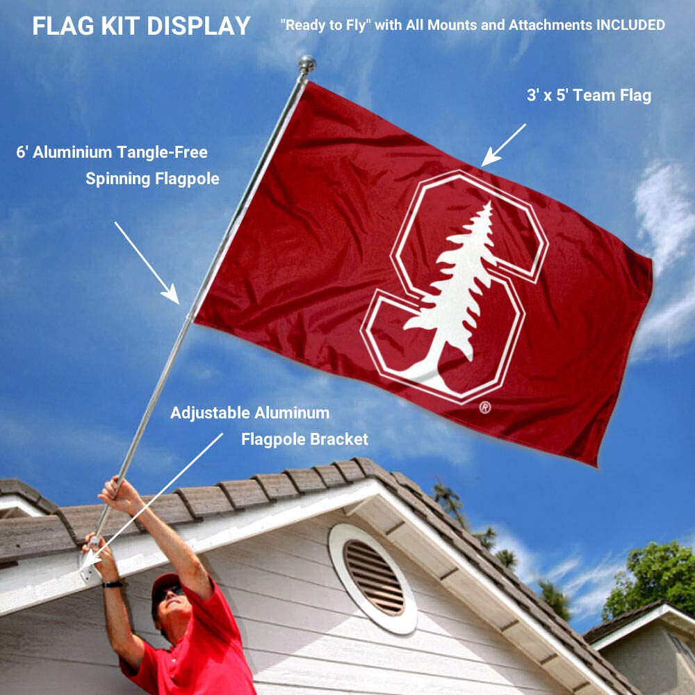 College Flags & Banners Co. Stanford Cardinal White S Flag with Pole and Bracket Complete Set - Sports Collectibles, Sports Memorabilia, Sports Fan Shop, Sports Gifts