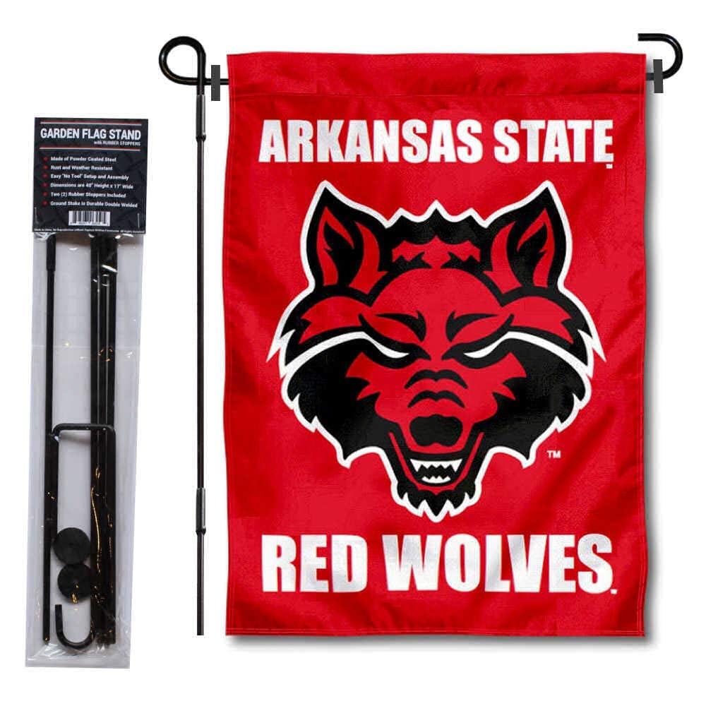 College Flags & Banners Co. Arkansas State Red Wolves Garden Flag and USA Flag Stand Pole Holder Set - Sports Collectibles, Sports Memorabilia, Sports Fan Shop, Sports Gifts