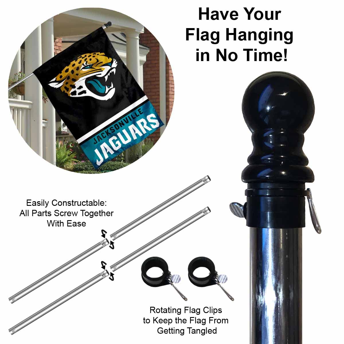 WinCraft Jaguars Banner House Flag and 5 Foot Flagpole Set - Sports Collectibles, Sports Memorabilia, Sports Fan Shop, Sports Gifts