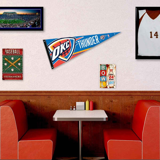 Oklahoma City Thunder Pennant Flag and Wall Tack Pads Mounts - Sports Collectibles, Sports Memorabilia, Sports Fan Shop, Sports Gifts