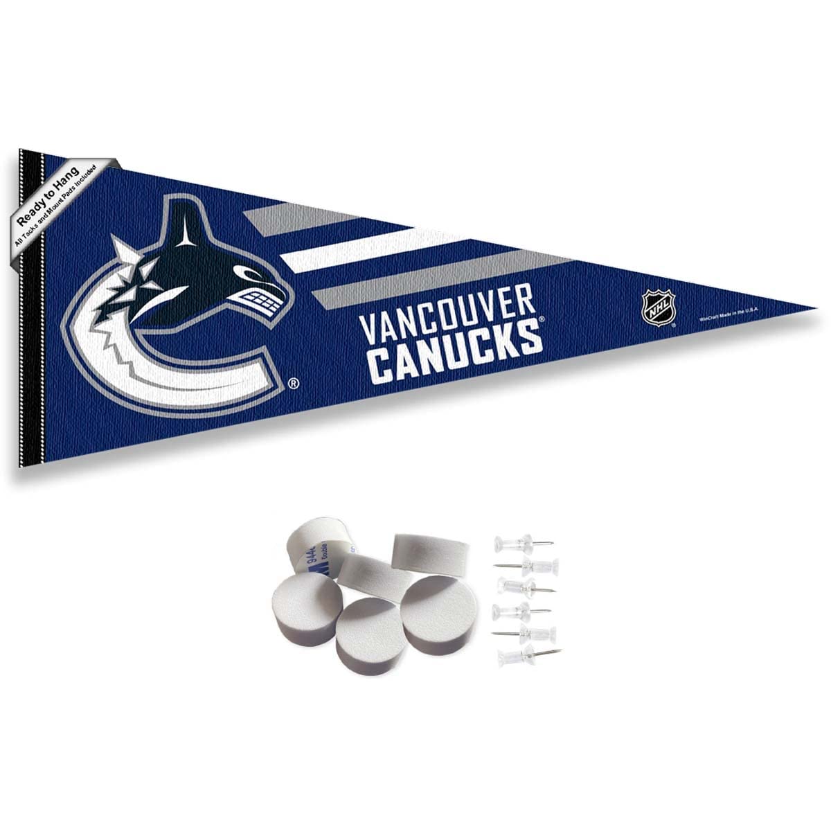 Vancouver Canucks Pennant Flag and Wall Tack Pads Mounts - Sports Collectibles, Sports Memorabilia, Sports Fan Shop, Sports Gifts