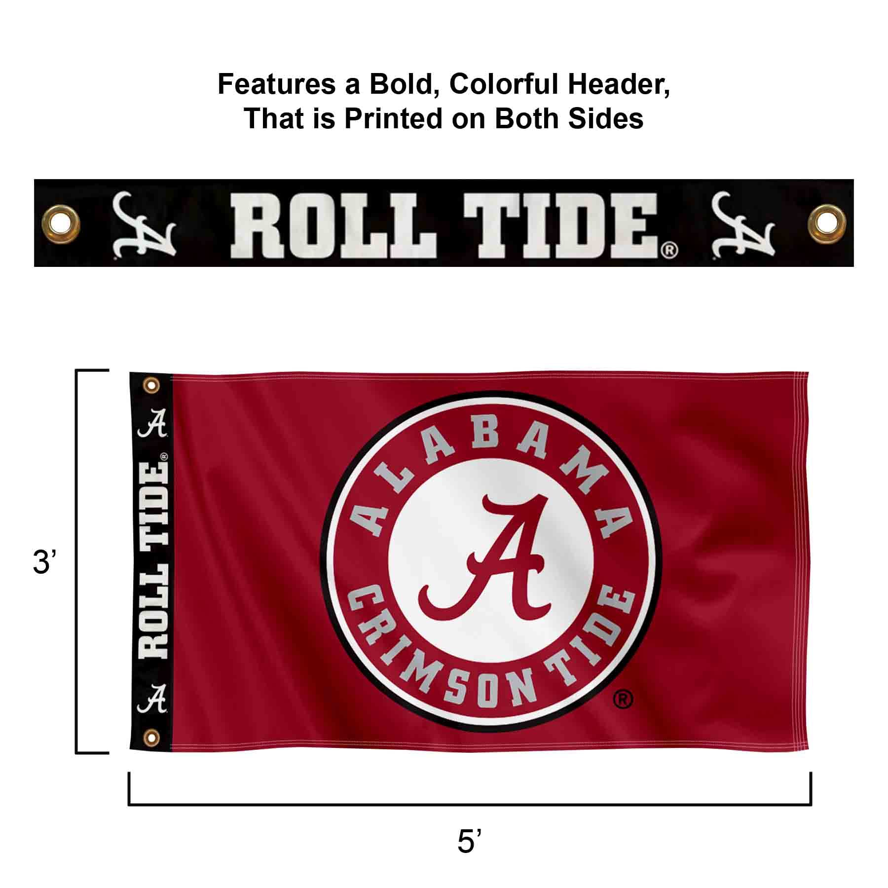 College Flags & Banners Co. Alabama Crimson Tide Printed Header 3x5 Foot Banner Flag - Sports Collectibles, Sports Memorabilia, Sports Fan Shop, Sports Gifts