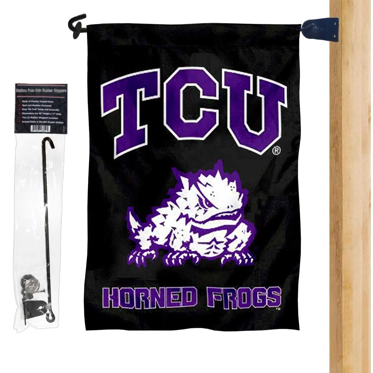 TCU Horned Frogs Black Garden Yard Flag and Mailbox Post Pole Mount Holder Set - Sports Collectibles, Sports Memorabilia, Sports Fan Shop, Sports Gifts
