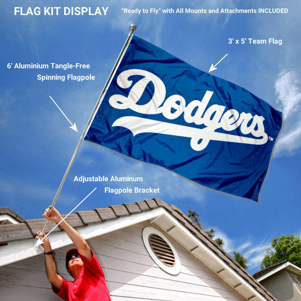 WinCraft Los Angeles Dodgers Script Flag Pole and Bracket Set - Sports Collectibles, Sports Memorabilia, Sports Fan Shop, Sports Gifts