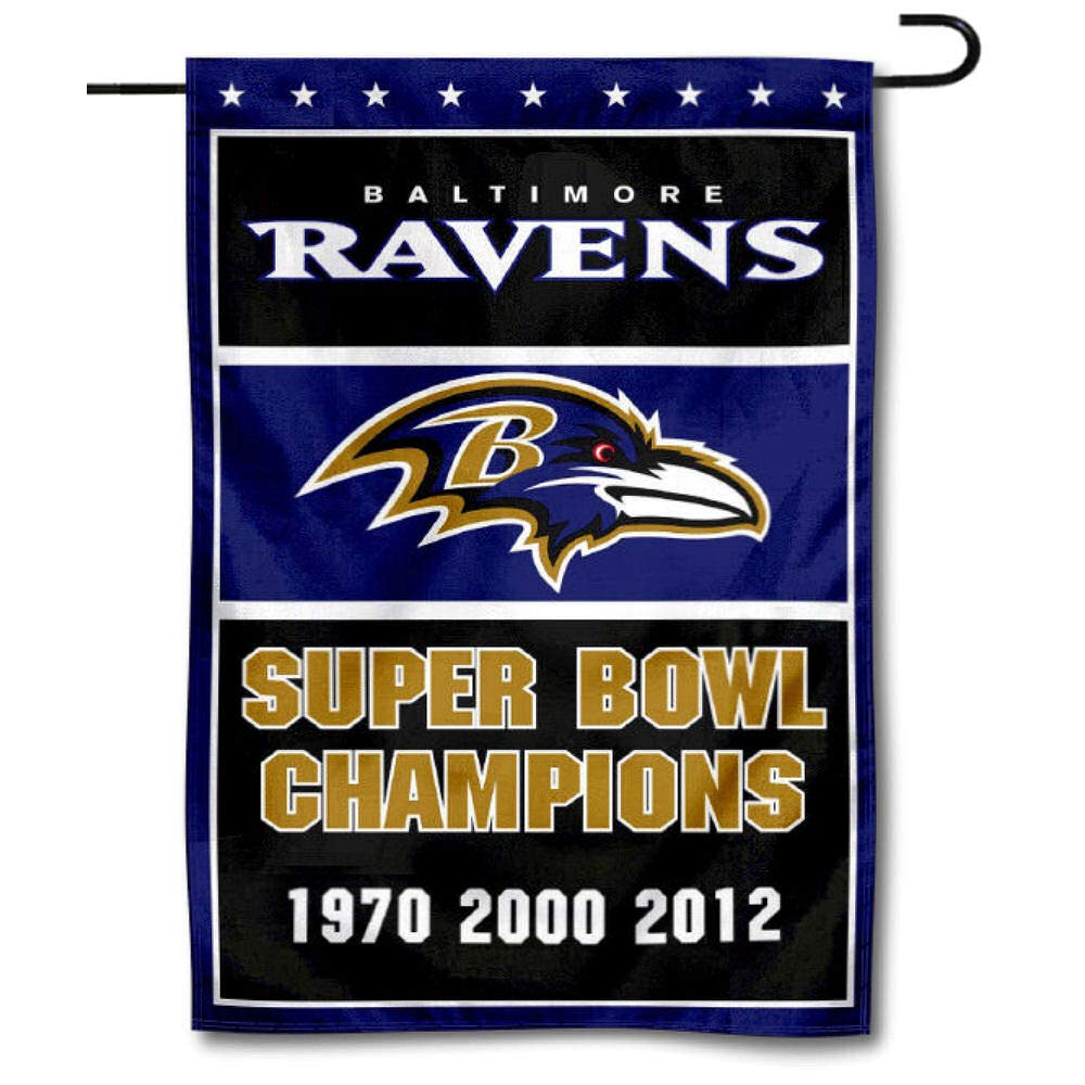 WinCraft Baltimore Ravens 3 Time Super Bowl Champions Double Sided Garden Flag - Sports Collectibles, Sports Memorabilia, Sports Fan Shop, Sports Gifts
