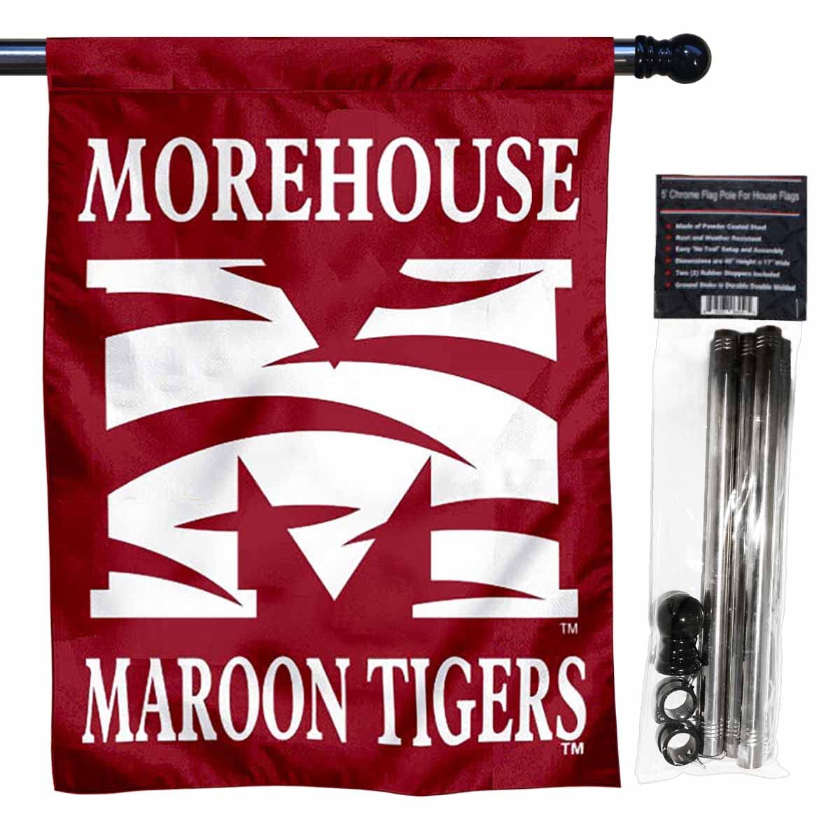 College Flags & Banners Co. Morehouse Maroon Tigers Banner Flag with Flag Pole Set - Sports Collectibles, Sports Memorabilia, Sports Fan Shop, Sports Gifts