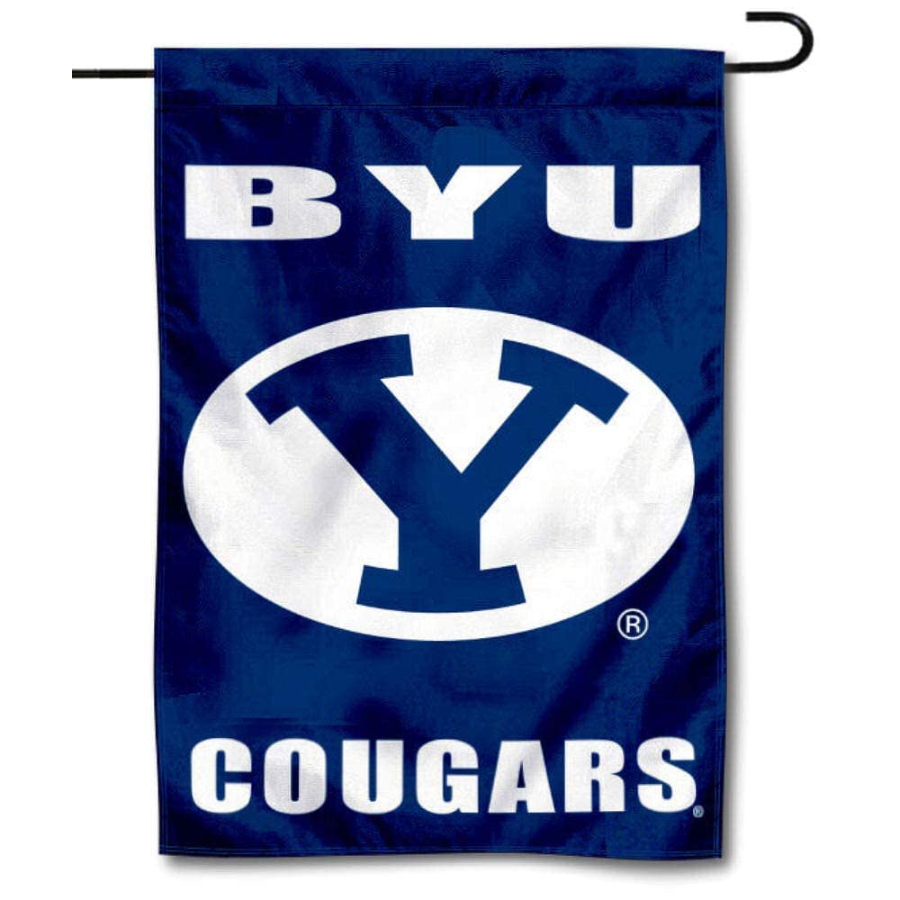 College Flags & Banners Co. Brigham Young Cougars Wordmark Logo Garden and USA Flag Stand Pole Holder Set - Sports Collectibles, Sports Memorabilia, Sports Fan Shop, Sports Gifts