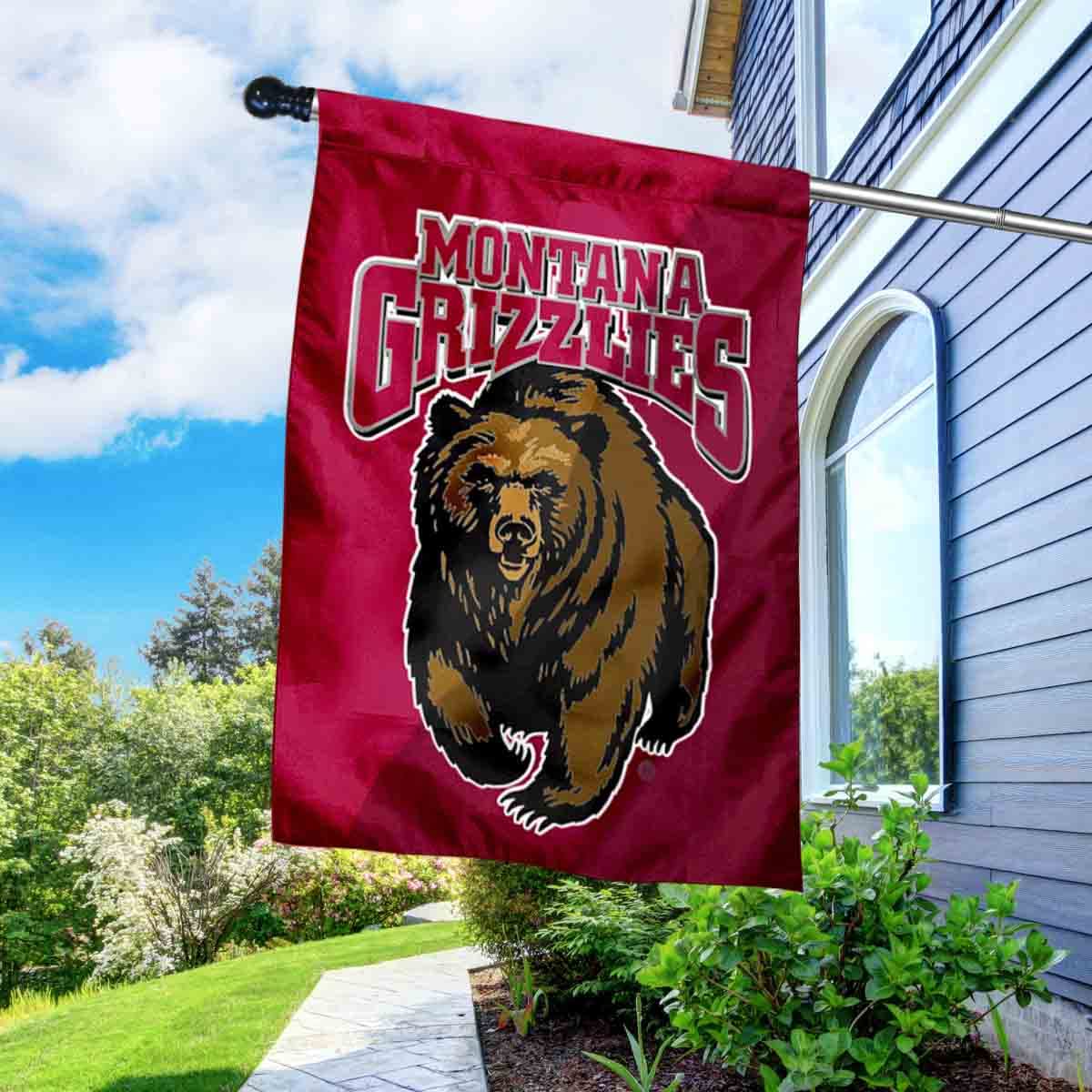 Montana Griz House Flag with Flag Pole Set - Sports Collectibles, Sports Memorabilia, Sports Fan Shop, Sports Gifts