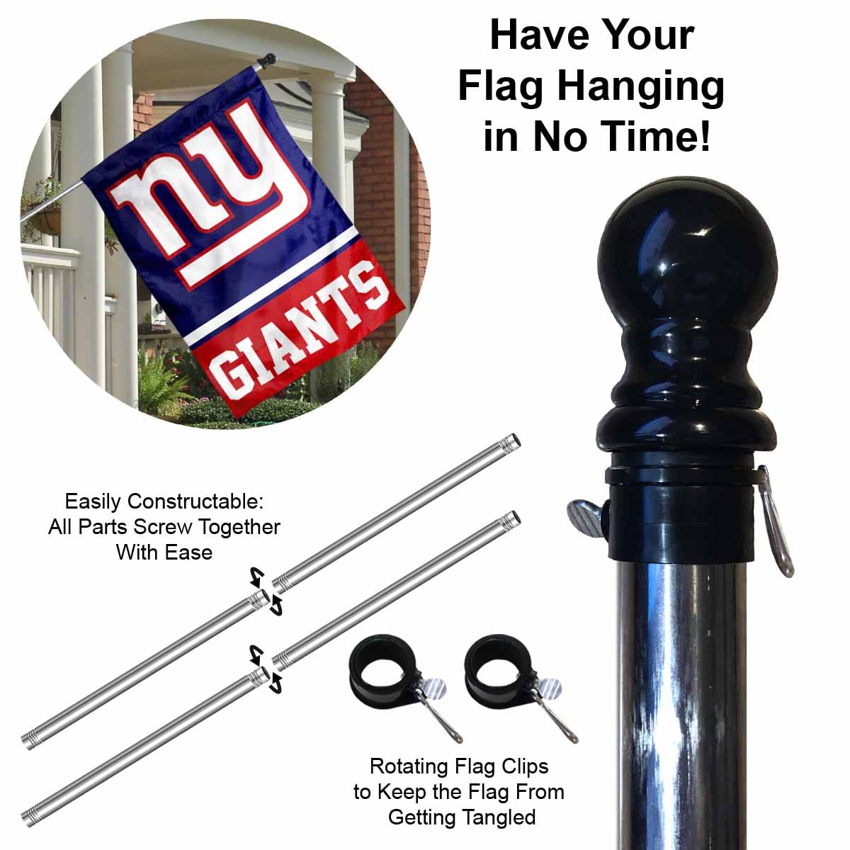 WinCraft Giants Banner House Flag and 5 Foot Flagpole Set - Sports Collectibles, Sports Memorabilia, Sports Fan Shop, Sports Gifts