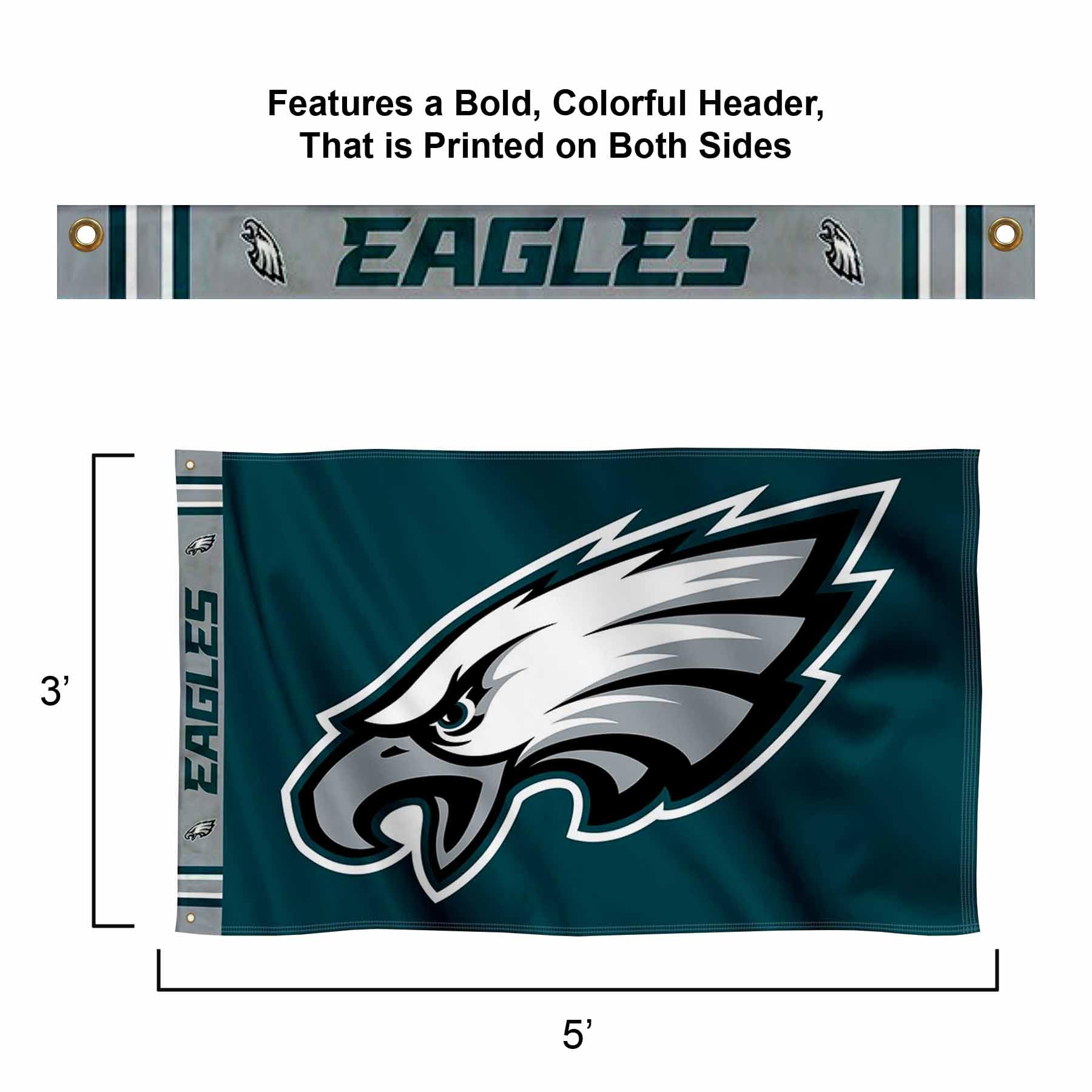 WinCraft Philadelphia Eagles Printed Header 3x5 Foot Banner Flag - Sports Collectibles, Sports Memorabilia, Sports Fan Shop, Sports Gifts