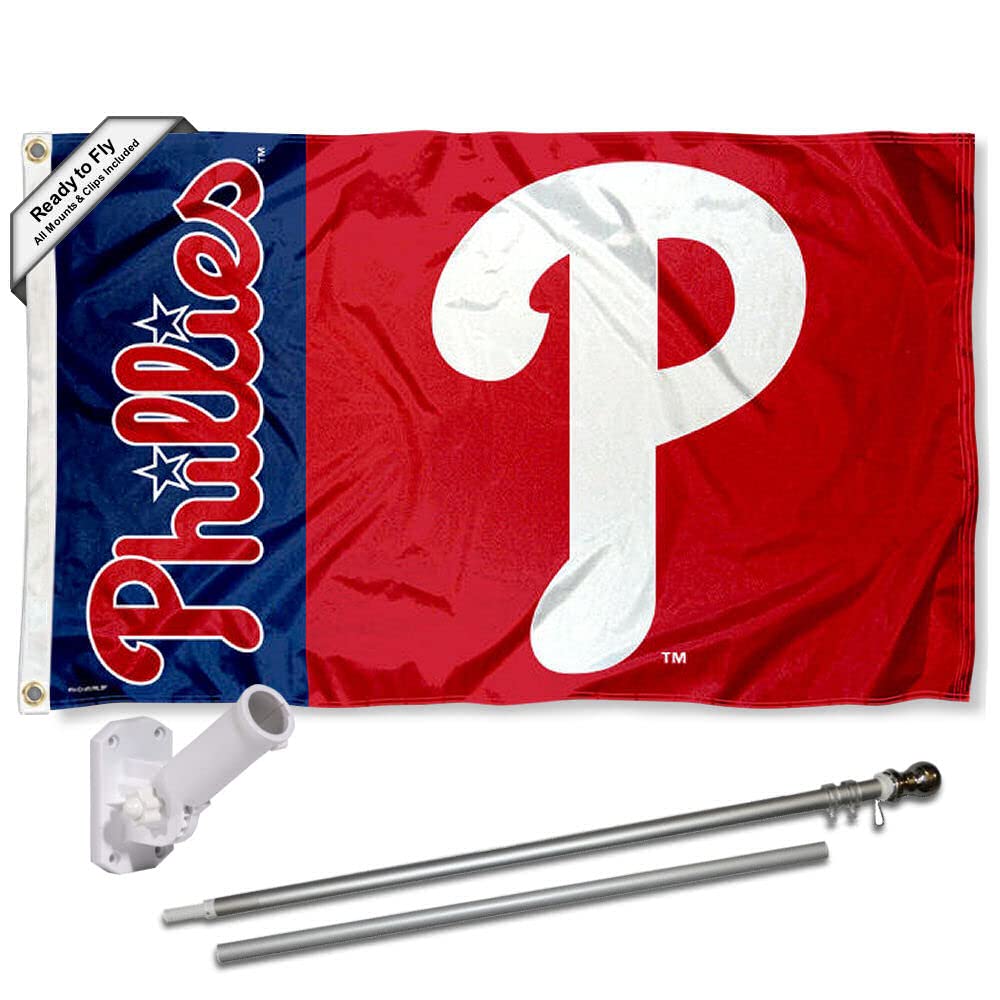 WinCraft Philadelphia Phillies Flag Pole and Bracket Set - Sports Collectibles, Sports Memorabilia, Sports Fan Shop, Sports Gifts