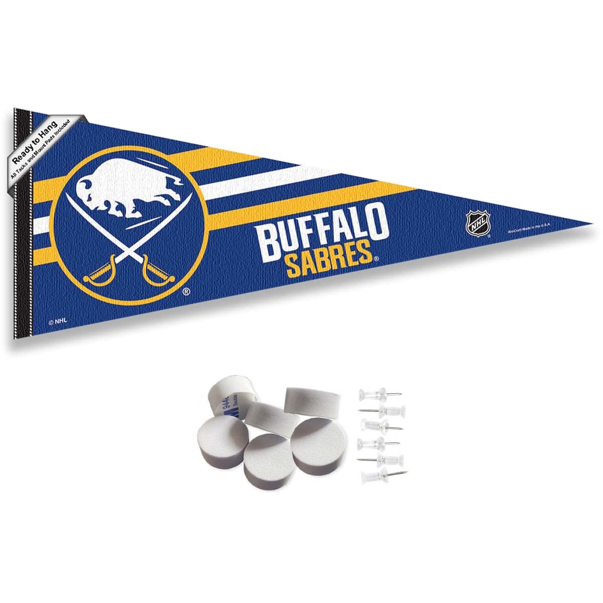 Buffalo Sabres Pennant Flag and Wall Tack Pads Mounts - Sports Gifts, Sports Memorabilia, Sports Collectibles, Fan Shop