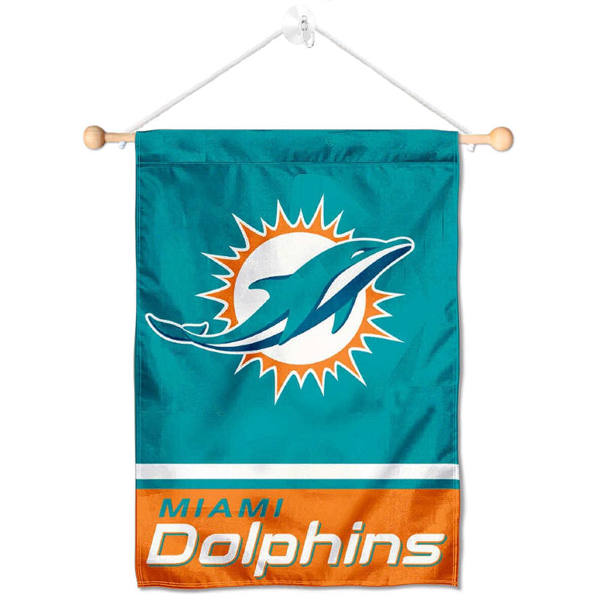 Miami Dolphins Banner Window Wall Hanging Flag with Suction Cup - Sports Collectibles, Sports Memorabilia, Sports Fan Shop, Sports Gifts