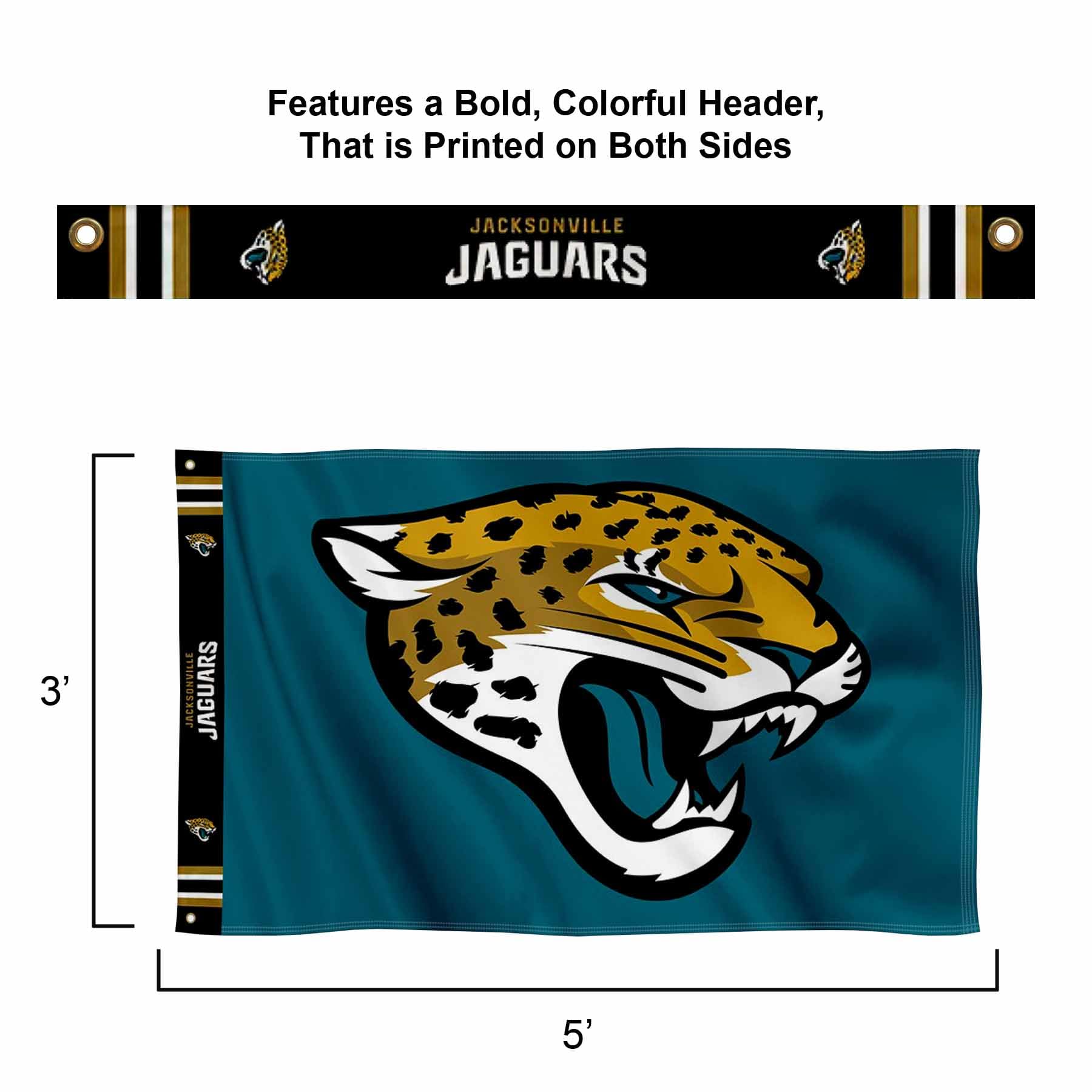WinCraft Jacksonville Jaguars Printed Header 3x5 Foot Banner Flag - Sports Collectibles, Sports Memorabilia, Sports Fan Shop, Sports Gifts