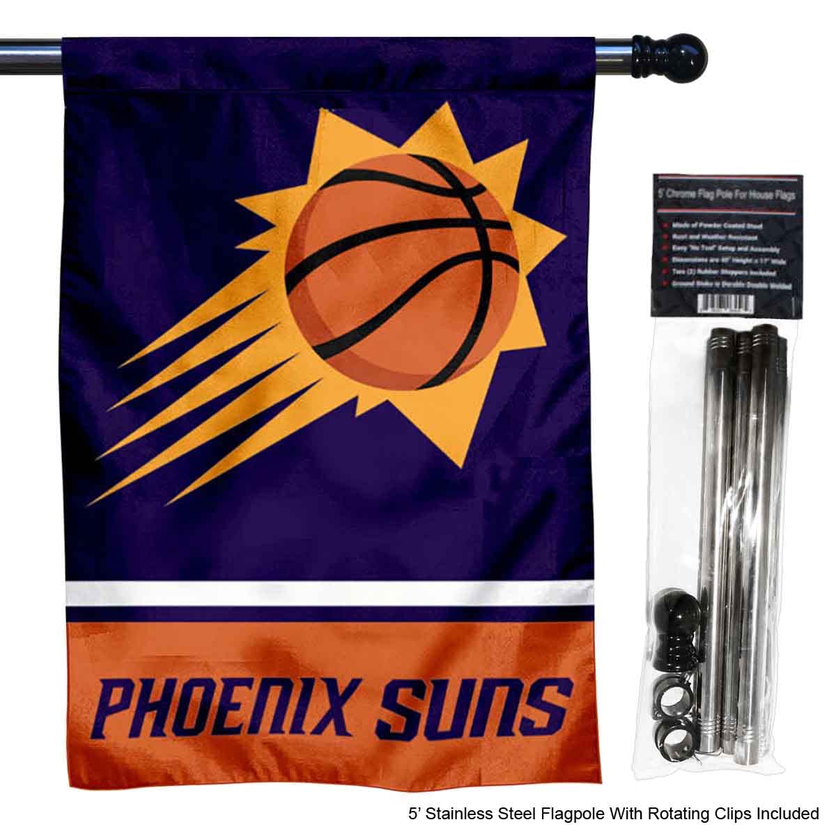 WinCraft Suns Banner House Flag and 5 Foot Flagpole Set - Sports Collectibles, Sports Memorabilia, Sports Fan Shop, Sports Gifts
