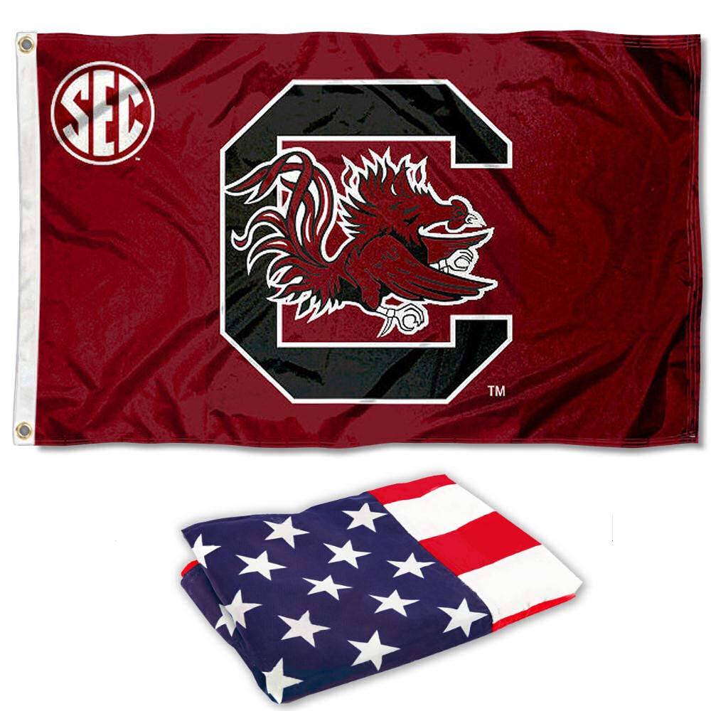 College Flags & Banners Co. University of South Carolina SEC Logo and USA Flag 3x5 Set - Sports Collectibles, Sports Memorabilia, Sports Fan Shop, Sports Gifts