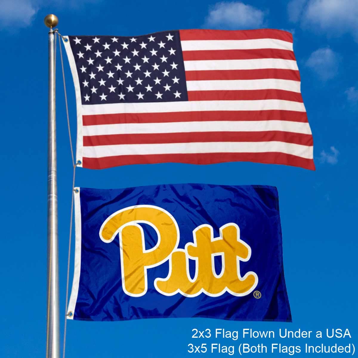 Pittsburgh Panthers 2x3 Foot Small Flag and USA 3x5 Flag Set - Sports Collectibles, Sports Memorabilia, Sports Fan Shop, Sports Gifts