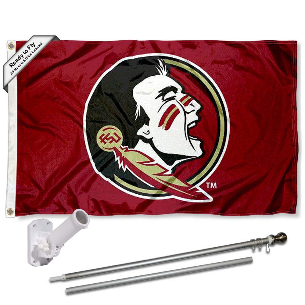 College Flags & Banners Co. Florida State Seminoles New Logo Flag with Pole and Bracket Kit - Sports Collectibles, Sports Memorabilia, Sports Fan Shop, Sports Gifts