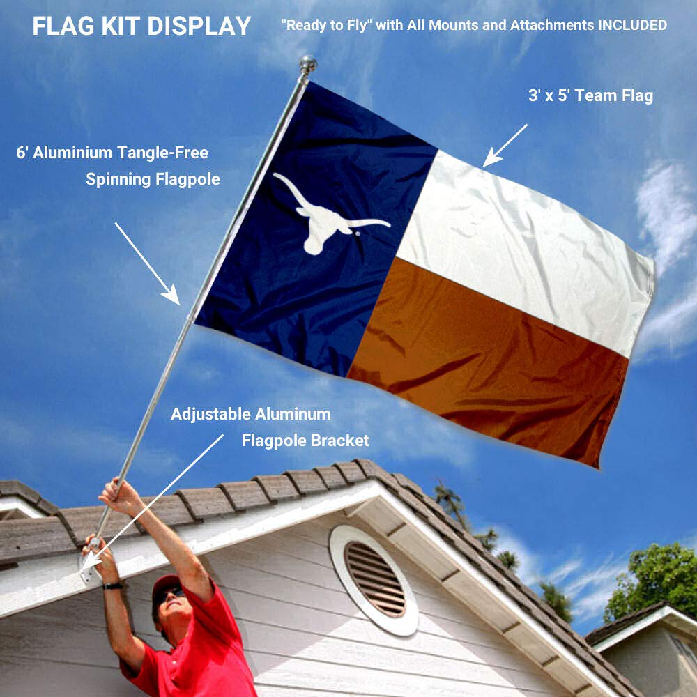 College Flags & Banners Co. Texas Longhorns TX State Flag with Pole and Bracket Complete Set - Sports Collectibles, Sports Memorabilia, Sports Fan Shop, Sports Gifts