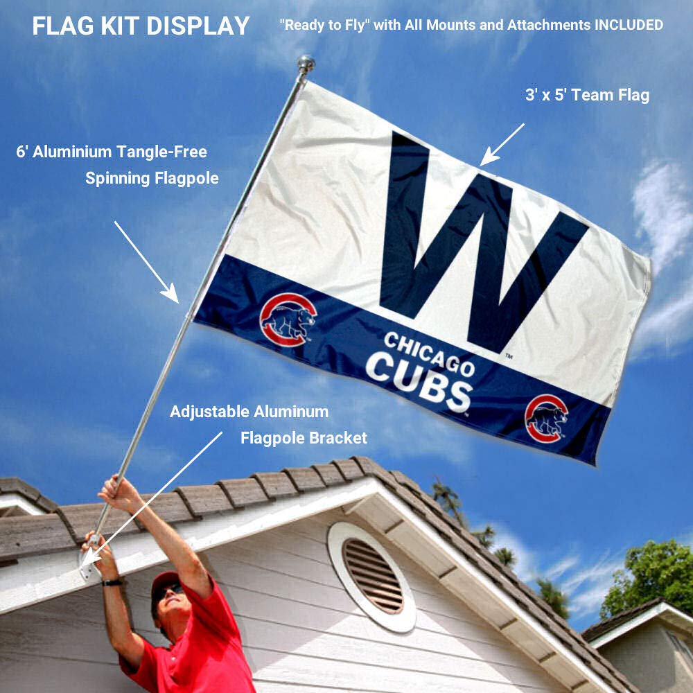 Chicago Baseball Team W Win Flag Pole and Bracket Kit - Sports Collectibles, Sports Memorabilia, Sports Fan Shop, Sports Gifts