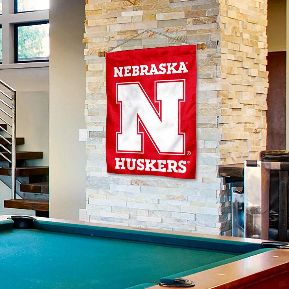 College Flags & Banners Co. Nebraska Huskers New Logo Red House Flag and Wood Banner Pole Set - Sports Collectibles, Sports Memorabilia, Sports Fan Shop, Sports Gifts