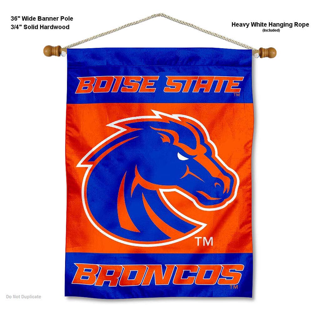 Boise State New Logo House Flag and Wood Banner Pole Set - Sports Collectibles, Sports Memorabilia, Sports Fan Shop, Sports Gifts