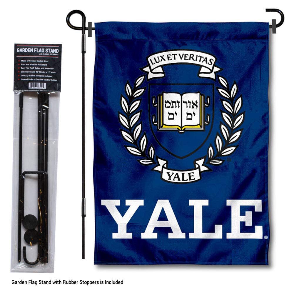 College Flags & Banners Co. Yale Bulldogs Coat of Arms Garden Flag with Stand Holder - Sports Collectibles, Sports Memorabilia, Sports Fan Shop, Sports Gifts