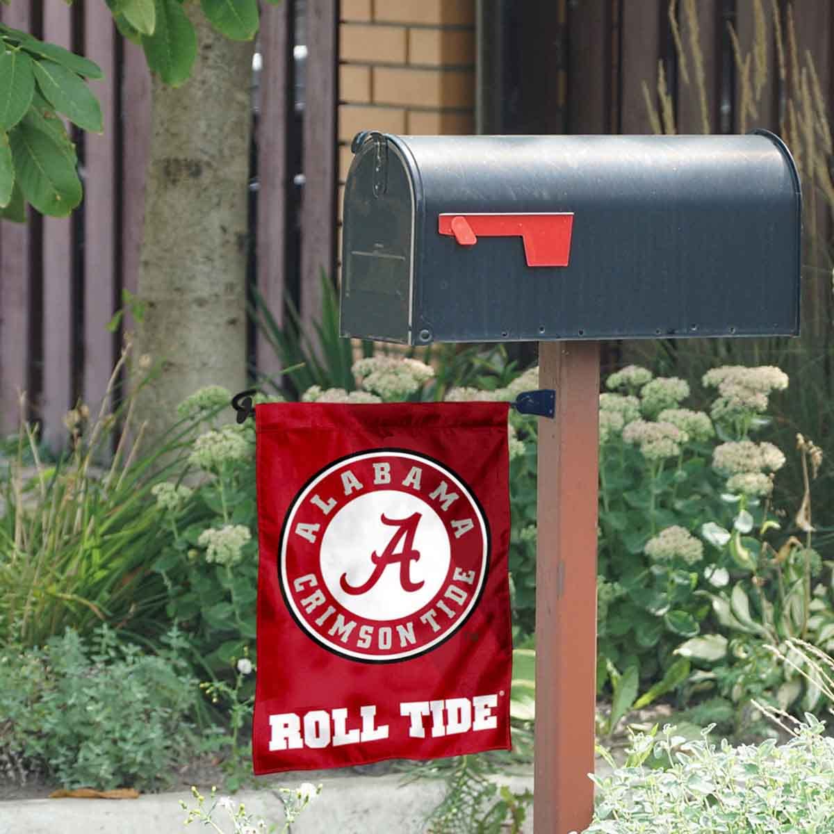 College Flags & Banners Co. Alabama Crimson Tide Circle Logo Garden Flag and Mailbox Post Pole Mount Holder Set - Sports Collectibles, Sports Memorabilia, Sports Fan Shop, Sports Gifts