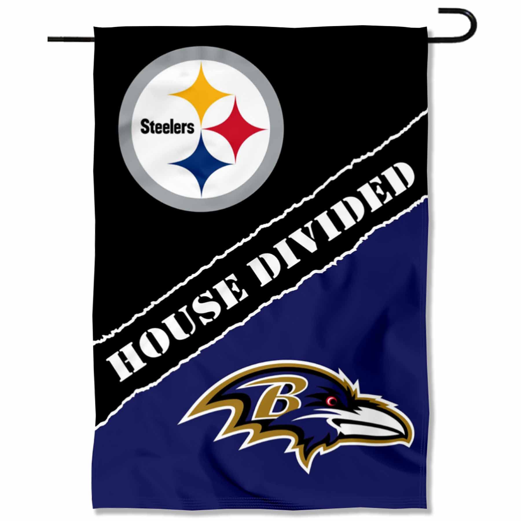 WinCraft House Divided Steelers and Ravens Double Sided Garden Flag - Sports Collectibles, Sports Memorabilia, Sports Fan Shop, Sports Gifts