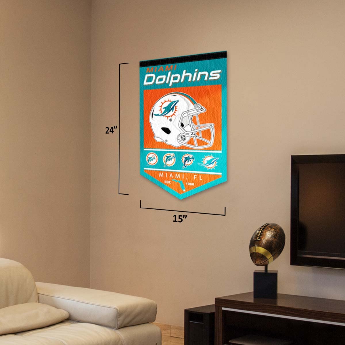 WinCraft Miami Dolphins Heritage History Banner Pennant - Sports Collectibles, Sports Memorabilia, Sports Fan Shop, Sports Gifts