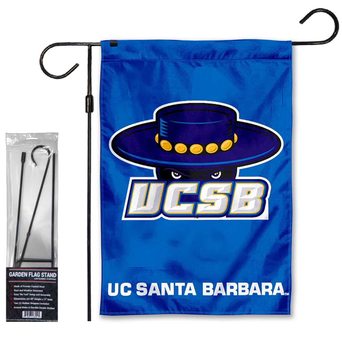 College Flags & Banners Co. UCSB Gauchos Garden Flag and Flag Stand Holder Flagpole Set - Sports Collectibles, Sports Memorabilia, Sports Fan Shop, Sports Gifts