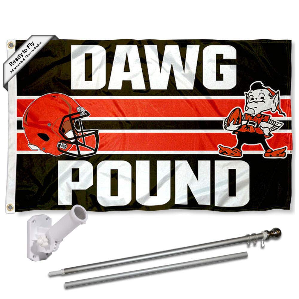 WinCraft Cleveland Browns Dawg Pound Flag Pole and Bracket Mount Kit - Sports Collectibles, Sports Memorabilia, Sports Fan Shop, Sports Gifts