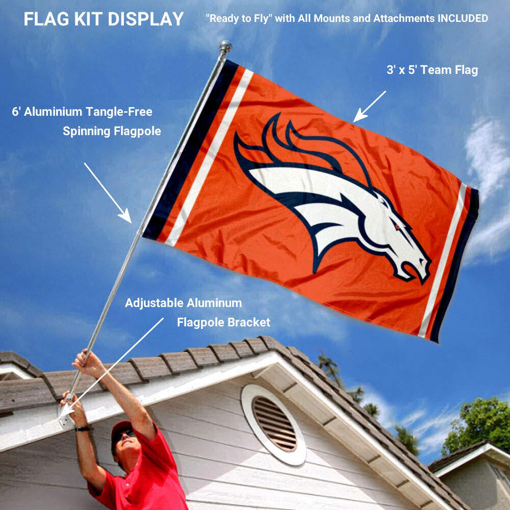 WinCraft Denver Broncos Orange Flag Pole and Bracket Kit - Sports Collectibles, Sports Memorabilia, Sports Fan Shop, Sports Gifts