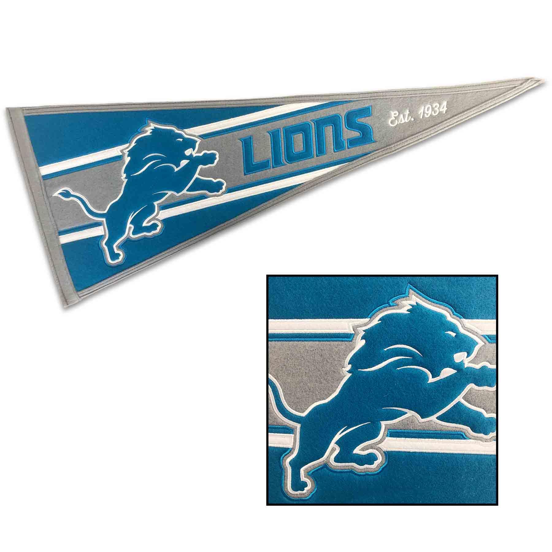 WinCraft Detroit Lions Embroidered and Sewn Pennant - Sports Collectibles, Sports Memorabilia, Sports Fan Shop, Sports Gifts