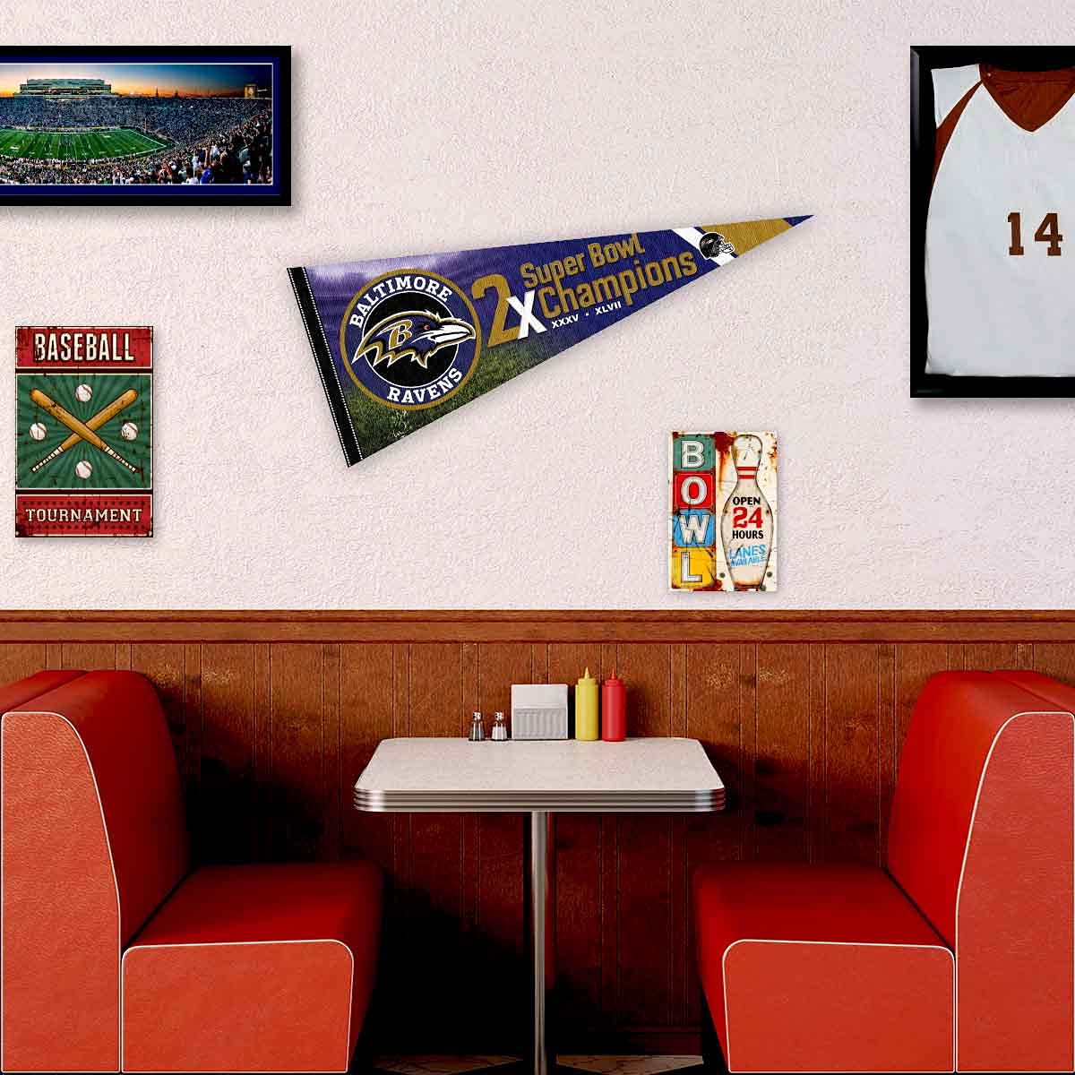 WinCraft Baltimore Ravens 2 Time Bowl Champions Pennant Banner Flag - Sports Collectibles, Sports Memorabilia, Sports Fan Shop, Sports Gifts