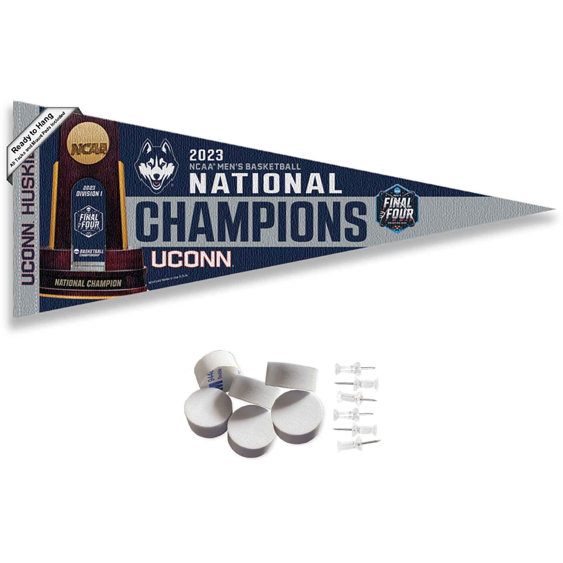 College Flags & Banners Co. Connecticut Huskies 2023 UCONN National Basketball Champions Pennant Flag and Wall Tack Mount Pads - Sports Collectibles, Sports Memorabilia, Sports Fan Shop, Sports Gifts
