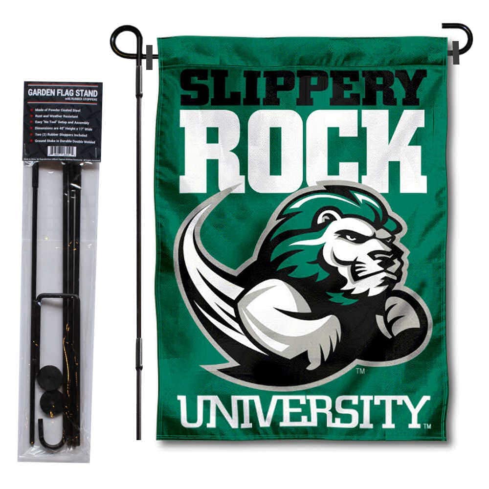 College Flags & Banners Co. Slippery Rock Double Sided Garden Flag and USA Flag Stand Pole Holder Set - Sports Collectibles, Sports Memorabilia, Sports Fan Shop, Sports Gifts