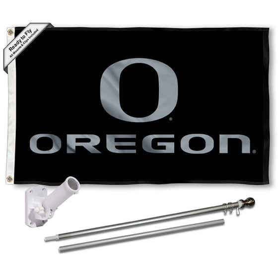 College Flags & Banners Co. Oregon Black Flag with Pole and Bracket Mount Kit - Sports Collectibles, Sports Memorabilia, Sports Fan Shop, Sports Gifts