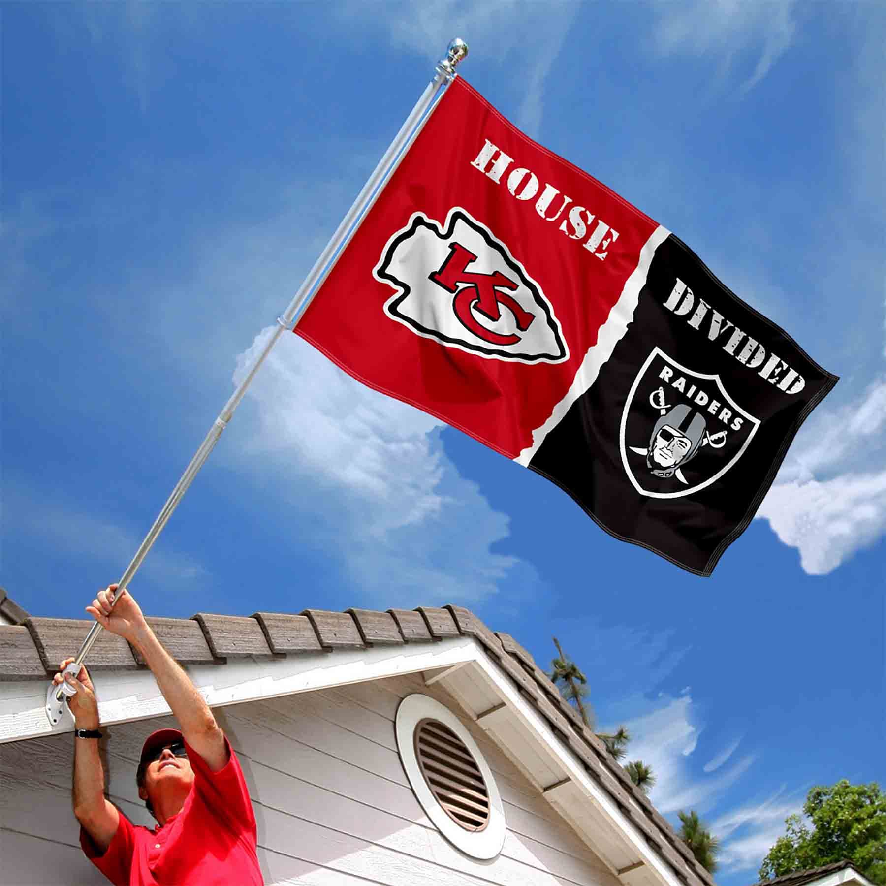 WinCraft Chiefs and Raiders House Divided Flag Rivalry Banner - Sports Collectibles, Sports Memorabilia, Sports Fan Shop, Sports Gifts