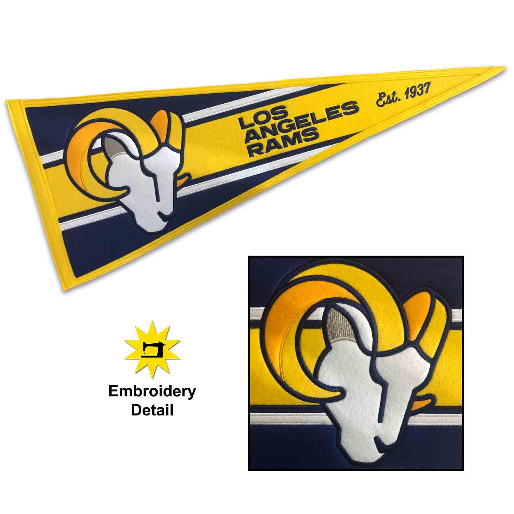WinCraft Los Angeles Rams Embroidered and Sewn Pennant - Sports Collectibles, Sports Memorabilia, Sports Fan Shop, Sports Gifts
