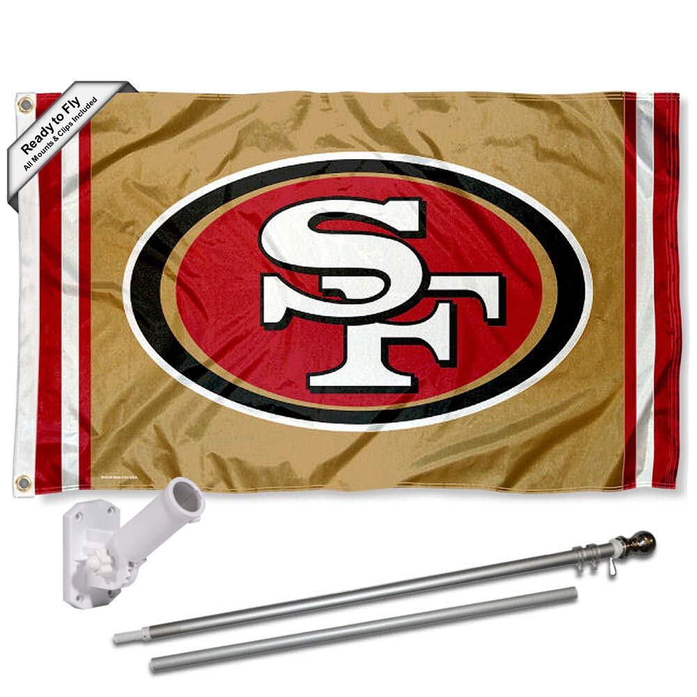 WinCraft 49ers Gold Flag Pole and Bracket Kit - Sports Collectibles, Sports Memorabilia, Sports Fan Shop, Sports Gifts