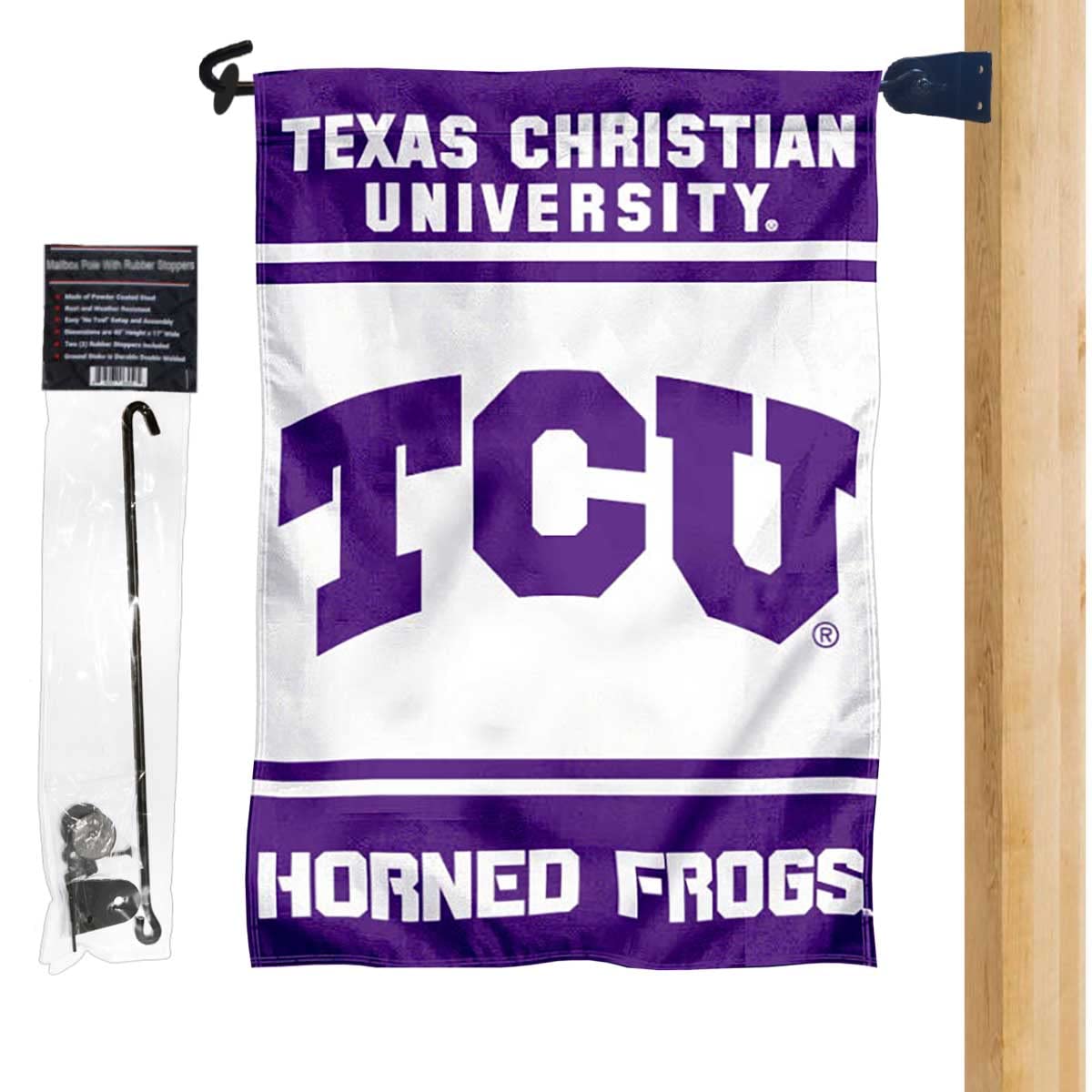 TCU Horned Frogs Garden Flag and Mailbox Post Pole Mount Holder Set - Sports Collectibles, Sports Memorabilia, Sports Fan Shop, Sports Gifts