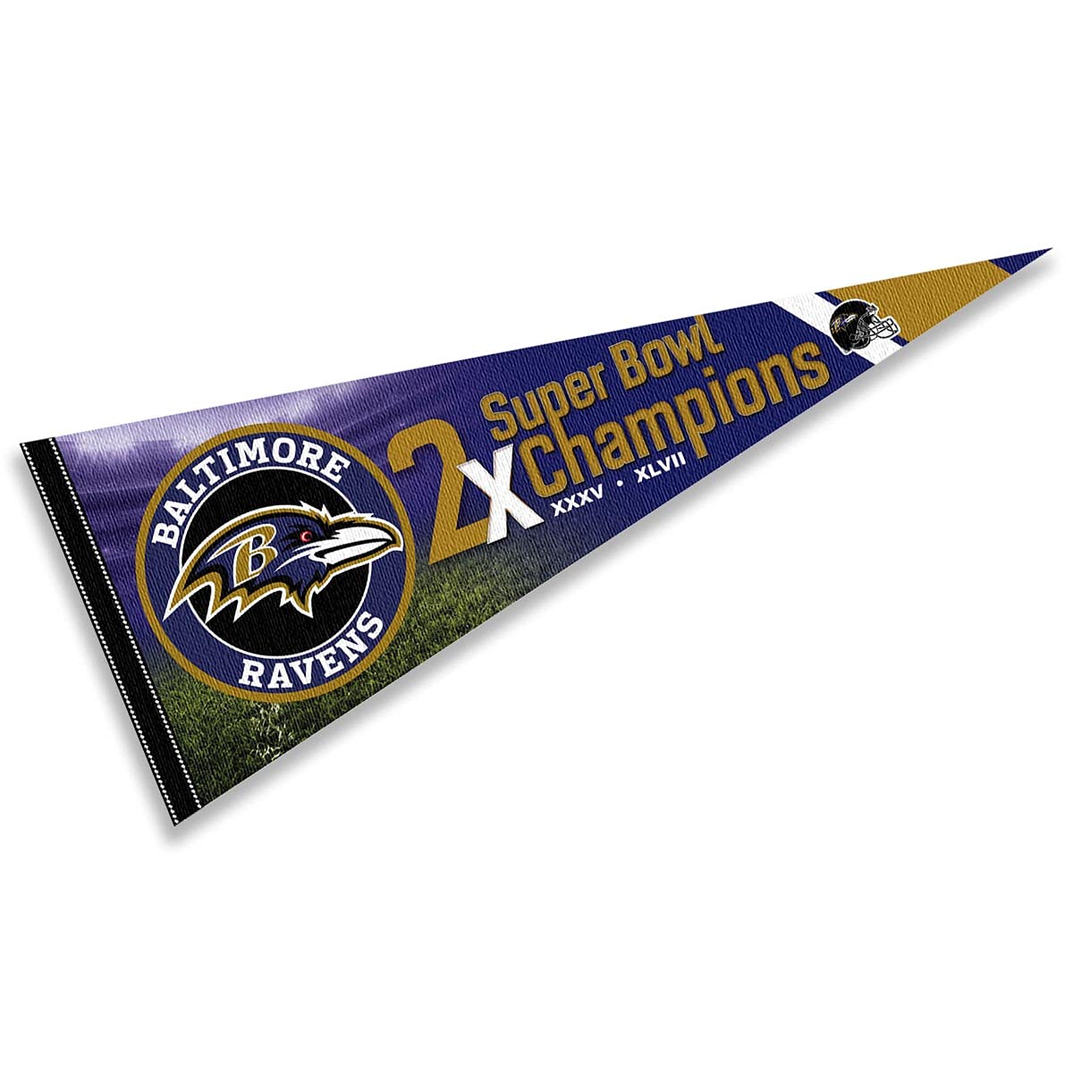 WinCraft Baltimore Ravens 2 Time Bowl Champions Pennant Banner Flag - Sports Collectibles, Sports Memorabilia, Sports Fan Shop, Sports Gifts