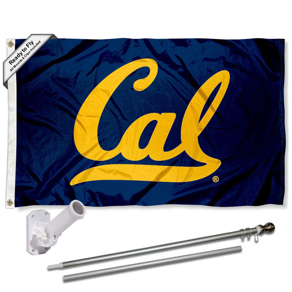 College Flags & Banners Co. Cal Berkeley Golden Bears Script Flag with Pole and Bracket Kit - Sports Collectibles, Sports Memorabilia, Sports Fan Shop, Sports Gifts