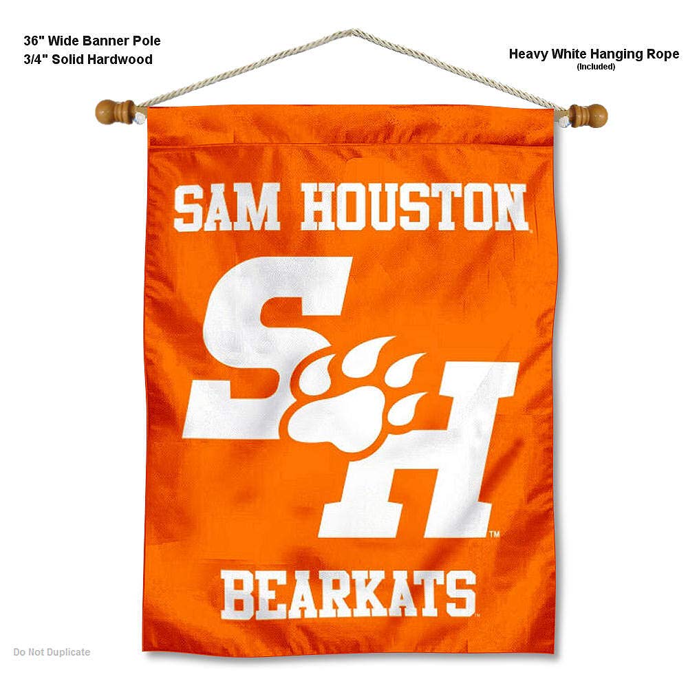 Sam Houston State Bearkats Logo Double Sided House Flag and Wood Banner Pole Set - Sports Collectibles, Sports Memorabilia, Sports Fan Shop, Sports Gifts