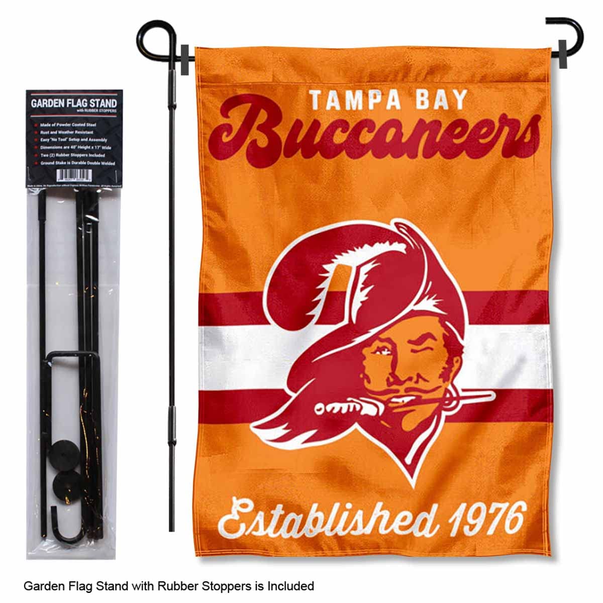 WinCraft Tampa Bay Buccaneers Throwback Retro Vintage Garden Flag and Flagpole Mount - Sports Collectibles, Sports Memorabilia, Sports Fan Shop, Sports Gifts