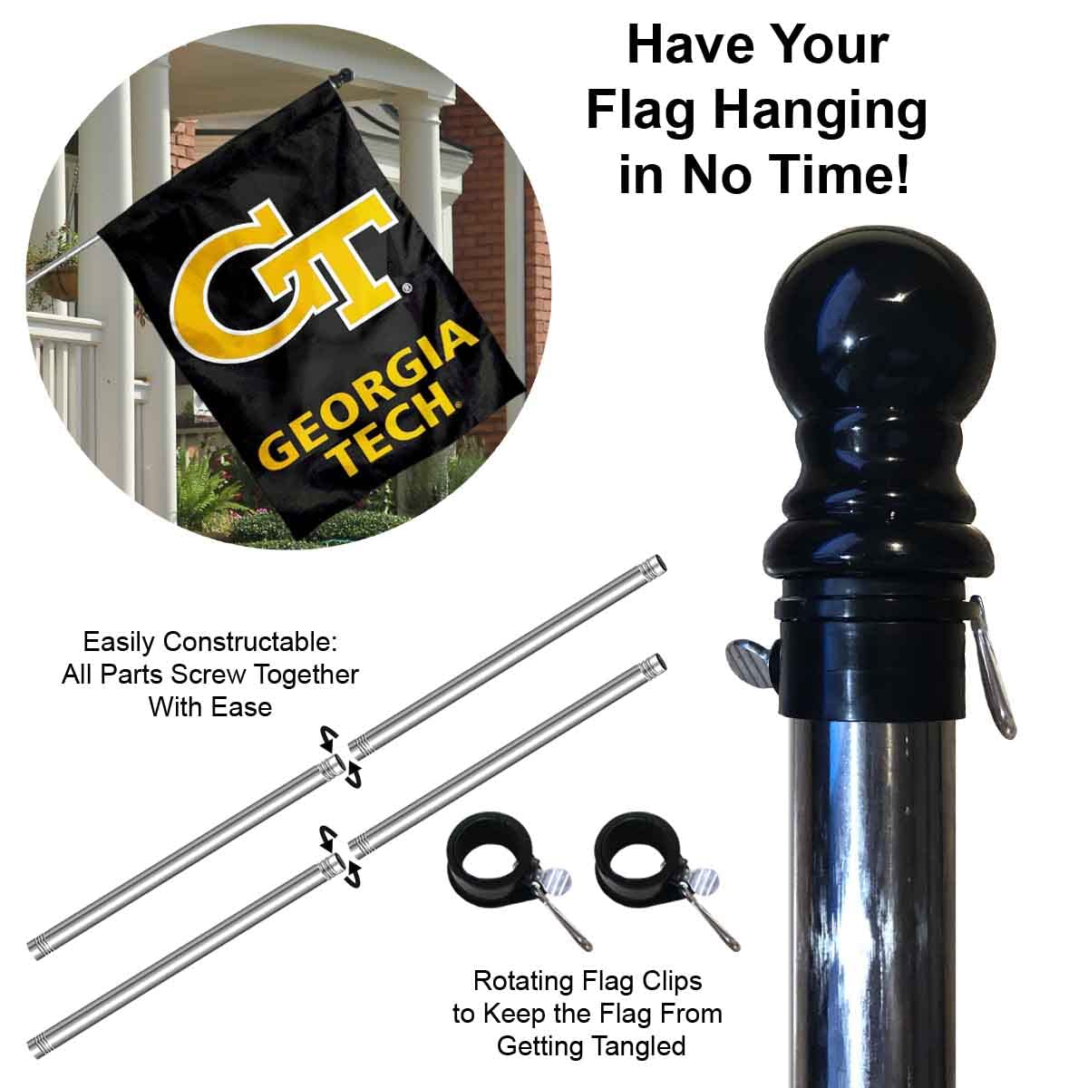 Georgia Tech Banner Flag with Flag Pole Set - Sports Collectibles, Sports Memorabilia, Sports Fan Shop, Sports Gifts